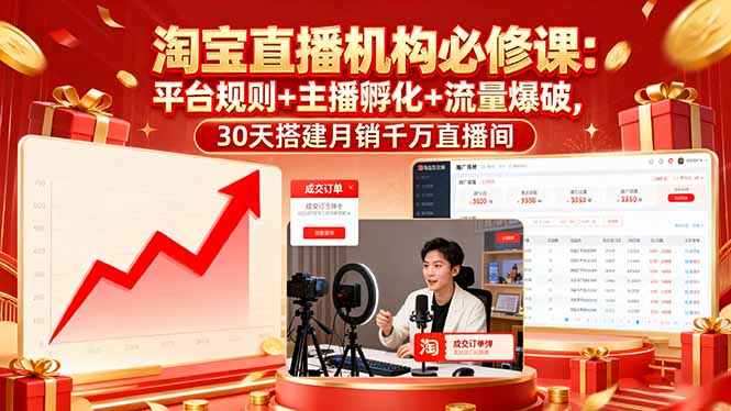 （16087期）淘宝直播机构必修课：平台规则/主播孵化/流量爆破,30天搭建月销千万直播间