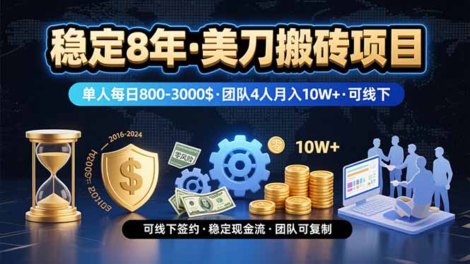 （15632期）稳定8年的美刀搬砖项目，单人每日收益800—3000.团队4人月入10W+.可线下