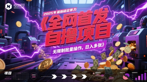 全网首发，2025年最新稳定暴力全自动自撸项目，无限制批量操作，日入多张
