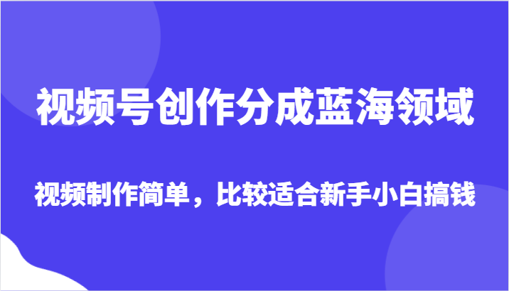 视频号创作分成蓝海领域，视频制作简单，比较适合新手小白搞钱_80楼网创