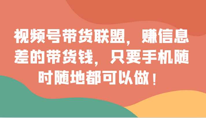 视频号带货联盟，赚信息差的带货钱，只需手机随时随地都可以做！_80楼网创