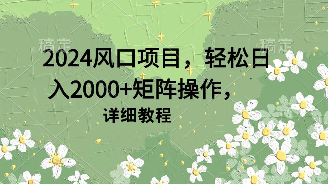 （9652期）2024风口项目，轻松日入2000+矩阵操作，详细教程_80楼网创