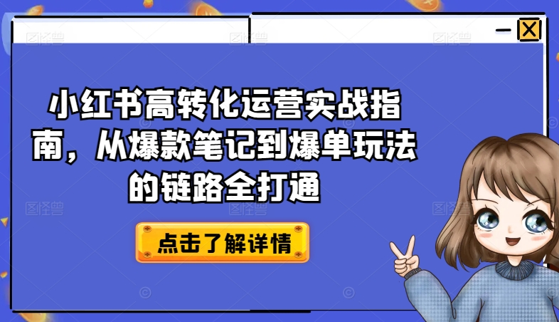 小红书高转化运营实战指南，从爆款笔记到爆单玩法的链路全打通_80楼网创
