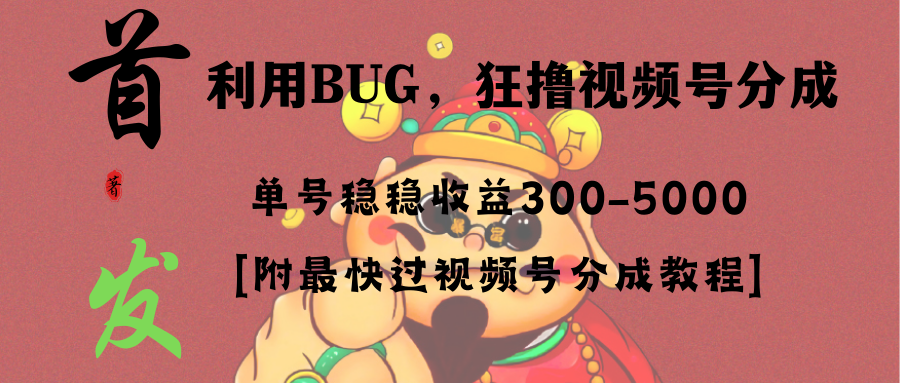 #原创                                                                                                 （8549期）全网独家首发，视频号BUG，超短期项目，单号每日净收益300-5000！