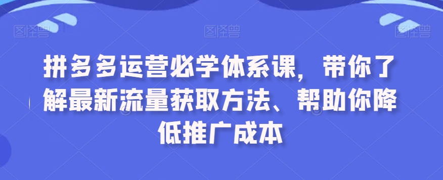 拼多多运营必学体系课，带你了解最新流量获取方法、帮助你降低推广成本_80楼网创