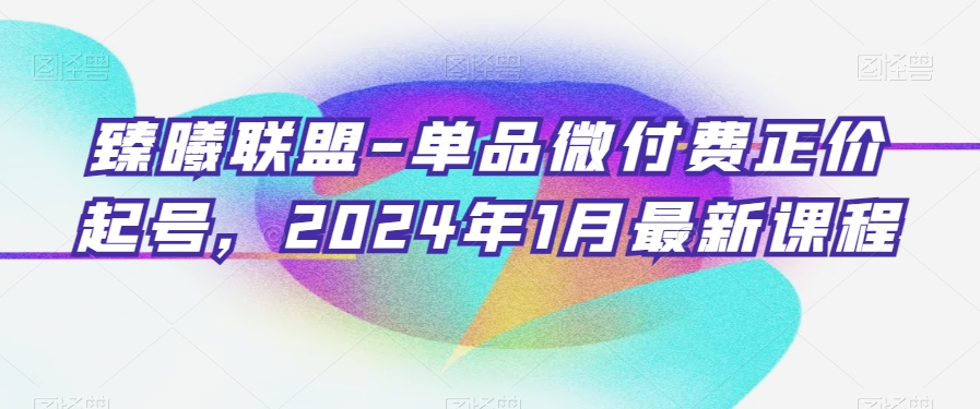 臻曦联盟-单品微付费正价起号，2024年1月最新课程_80楼网创