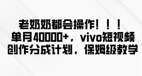 老奶奶都会操作，新平台无脑操作，单月40000+，vivo短视频创作分成计划【揭秘】_80楼网创