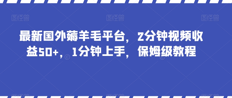 最新国外薅羊毛平台，2分钟视频收益50+，1分钟上手，保姆级教程【揭秘】_80楼网创