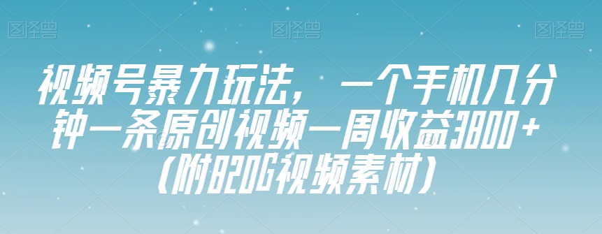 视频号暴力玩法，一个手机几分钟一条原创视频一周收益3800+（附820G视频素材）_80楼网创