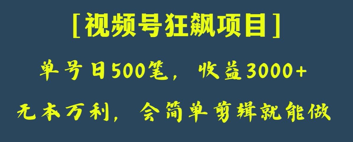 日收款500笔，纯利润3000+，视频号狂飙项目，会简单剪辑就能做【揭秘】_80楼网创