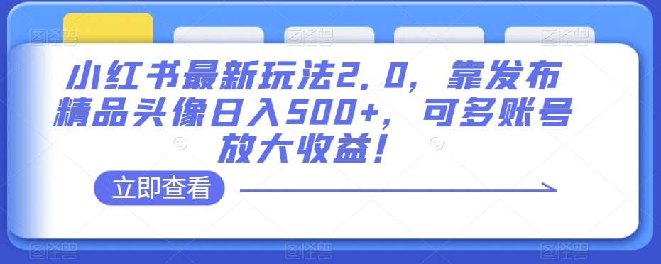 小红书最新玩法2.0，靠发布精品头像日入500+，可多账号放大收益！【揭秘】_80楼网创