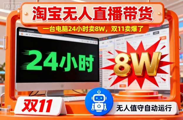 淘宝无人直播带货，一台电脑214小时卖8W，双11卖爆了
