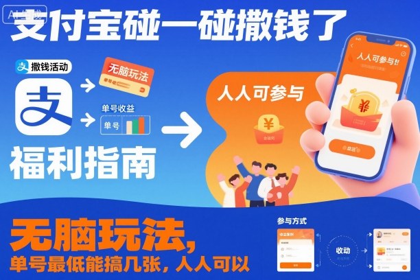 支付宝碰一碰撒钱了，无脑玩法，单号最低能搞几张，人人可以撸