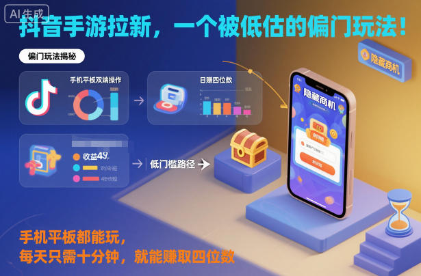 抖音手游拉新，一个被低估的偏门玩法！手机平板都能玩，每天只需十分钟，就能賺取四位数