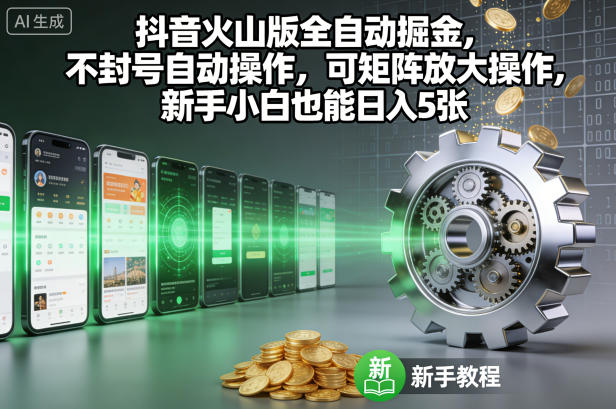抖音火山版全自动掘金，不封号自动操作，可矩阵放大操作，新手小白也能日入5张