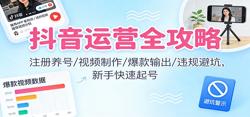 抖音运营全攻略：注册养号/视频制作/爆款输出/违规避坑，新手快速起号