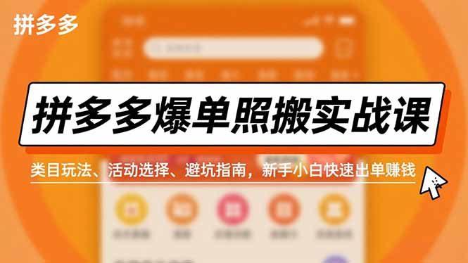（16838期）拼多多爆单照搬实战课，类目玩法、活动选择、避坑指南，新手小白快速出单赚钱