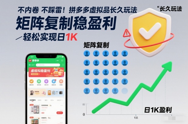 不内卷不踩雷！拼多多虚拟品长久玩法，矩阵复制稳盈利，轻松实现日1K