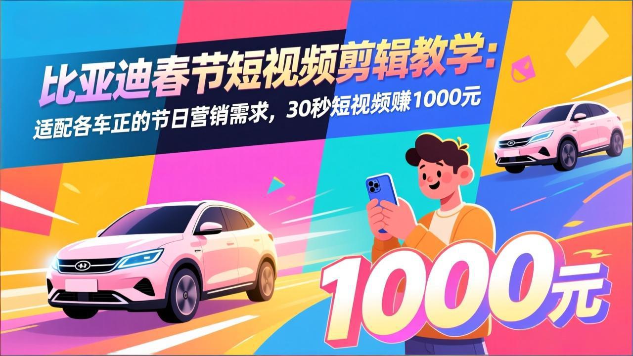 （17320期）比亚迪春节短视频剪辑教学：适配各车企的节日营销需求，30秒短视频赚1000元