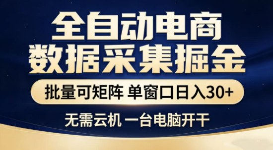 独家电商数据全自动采集项目，批量可矩阵，单窗口轻松日入3张+