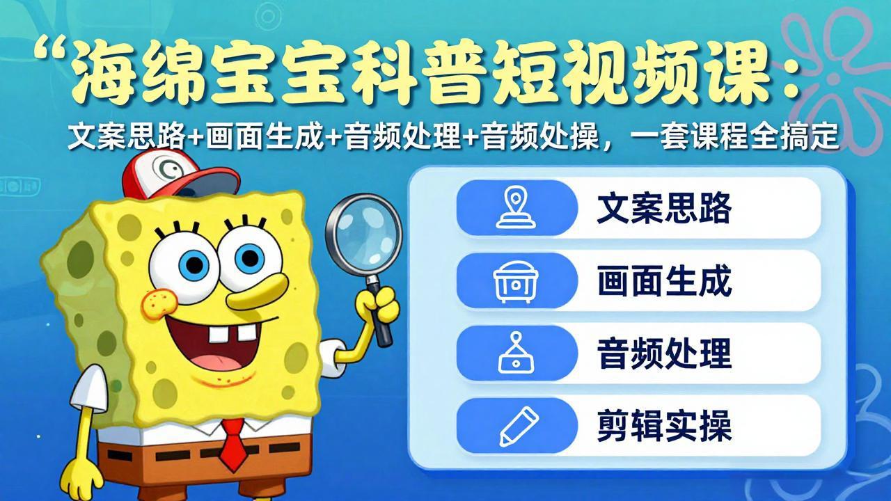 （17756期）海绵宝宝科普短视频课：文案思路+画面生成+音频处理+剪辑实操，一套课程全搞定