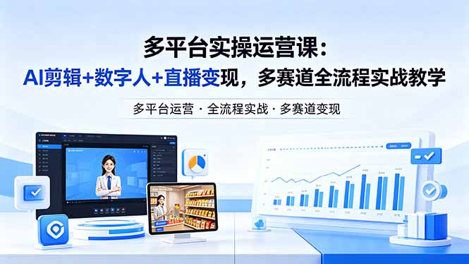 （18131期）某团队多平台实操运营课-更新26年4月20：AI剪辑+数字人+直播变现，多赛道全流程实战教学