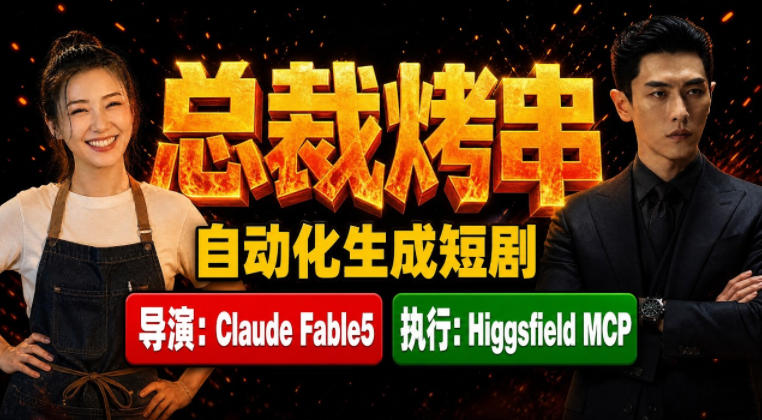 Claude Fable5担任导演+Higgsfield MCP落地执行｜《总裁烤串》真人质感短剧全自动AI生成全流程教学